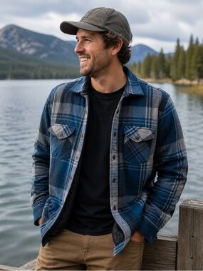 Pendleton Blue Plaid Quilted Lined Wool Blend Shacket Jacket Men’s M